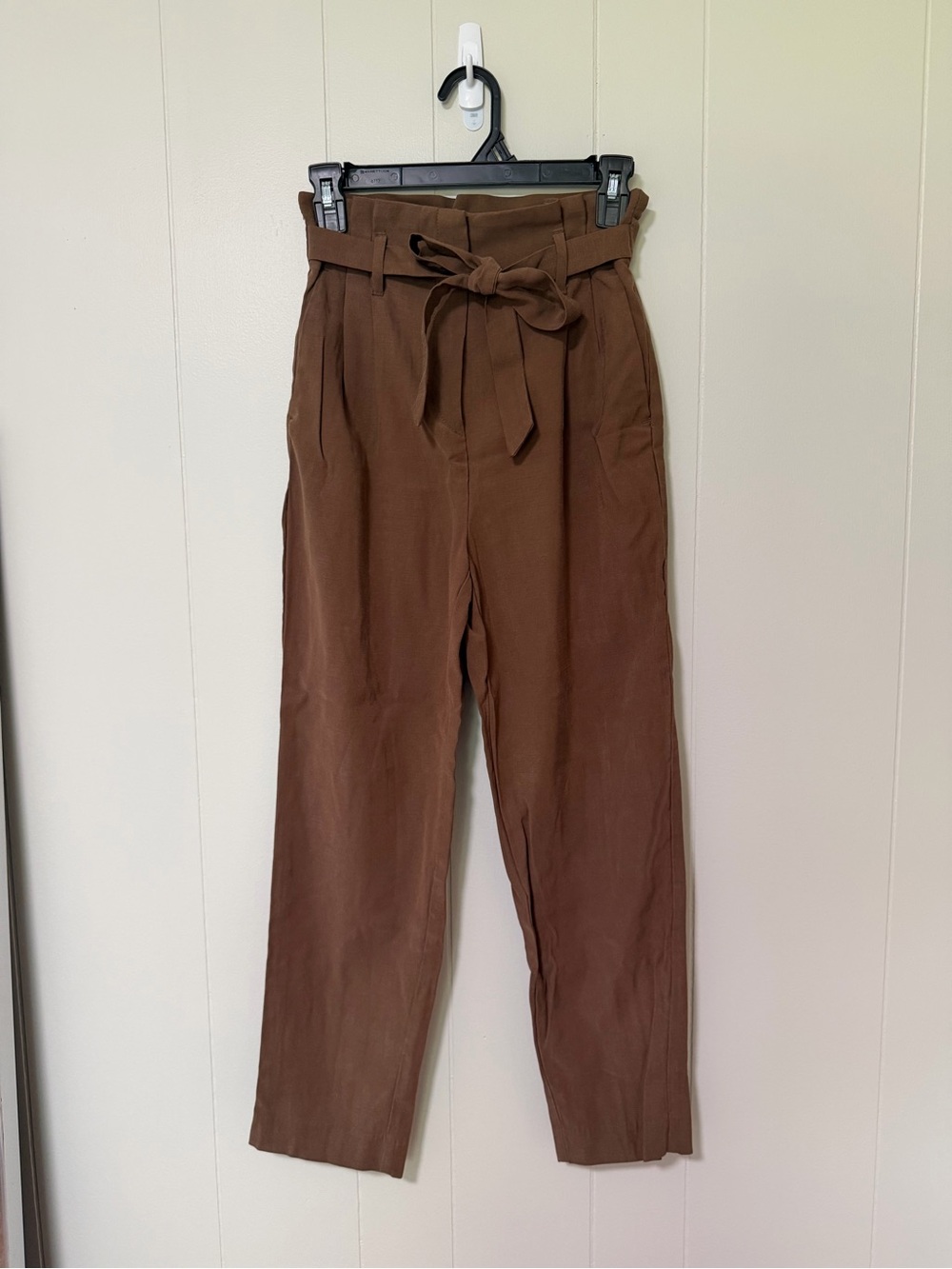 H&M Brown Paperbag Waist Tie-Belt Trousers